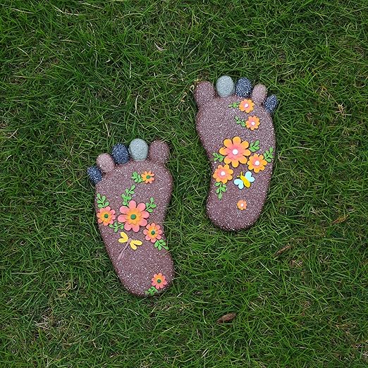 Stepping Stones Outdoor - Garden Decorative Stones for Patio, Deck, Garden or Sidewalk Home Decor Footprint Shaped Stepping Stones Set of 2 (Dark Brown)