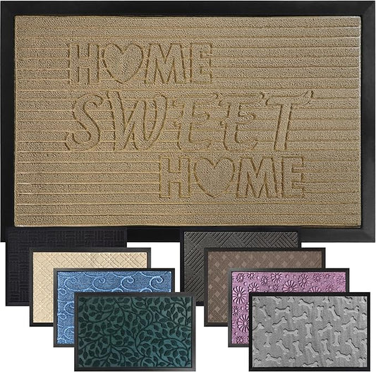 GORILLA GRIP 100% Waterproof All-Season WeatherMax Doormat 35x23, US Designed Natural Rubber, Stain and Fade Resistant, Low Profile Indoor Outdoor Door Mats, Easy Clean Patio Mat, Home Sweet Home