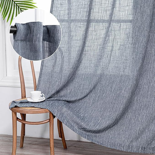 MYSKY HOME Floor Length Curtains Long Panels, Boho Curtains Farmhouse for Living Room Sliding Glass Door, Linen Look Texture Light Filtering, 50" x 95", Dusty Blue, Pack-2