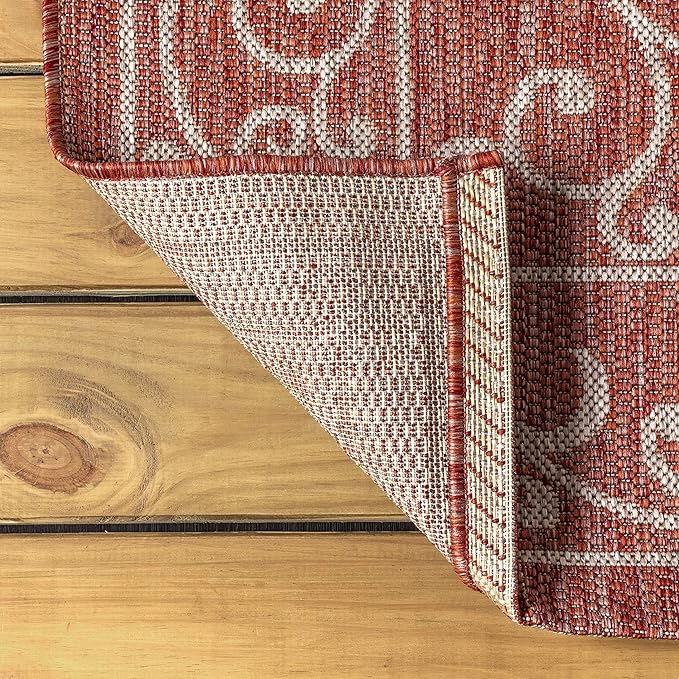 JONATHAN Y Vintage Filigree Indoor Outdoor Runner Rug 2X8 Red/Beige, Charleston Textured Weave for Backyard, Patio, Porch, Easy-Cleaning, High Traffic, Pet-Friendly, Non-Shedding (SMB106B-28)