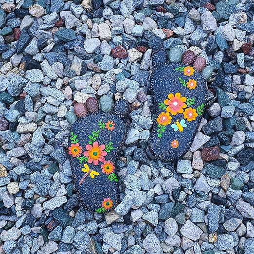 Stepping Stones Garden Decorative Stones for Patio, Deck, Garden or Sidewalk Home Decor Footprint Shaped Stepping Stones Set of 2 (Dark Grey)
