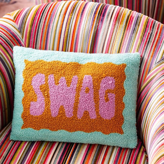 FURBISH Hook Decorative Throw Pillow - Swag - 12"x16" - Small Embroidered Designer Pillow for Living Room, Couch, Sofa, Chair & Bed - Eclectic Home Decor