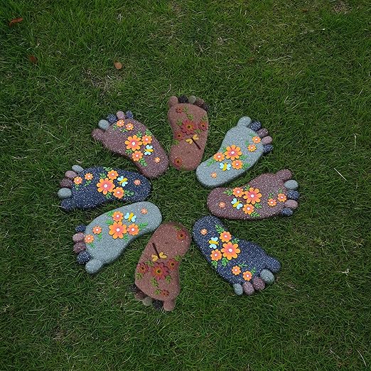 Stepping Stones Garden Decorative Stones for Patio, Deck, Garden or Sidewalk Home Decor Footprint Shaped Stepping Stones Set of 2 (Dark Grey)