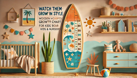 Watch Them Grow in Style: Wooden Surfboard Growth Chart for Kids’ Rooms & Nurseries