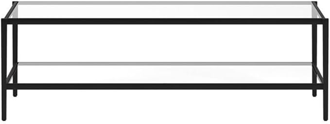 Henn&Hart 54" Wide Rectangular Coffee Table with Glass Shelf in Blackened Bronze, Modern coffee tables for living room, studio apartment essentials