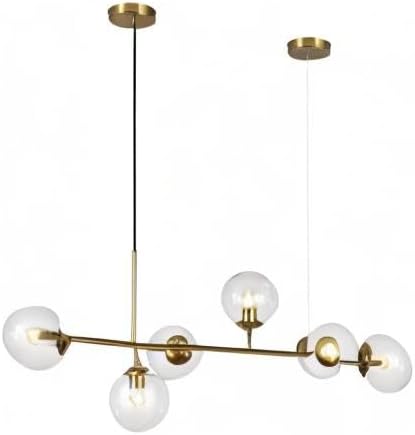 KCO Lighting 6 Light Bubble Chandelier Lighting Clear Glass Globe Chandelier Brass Gold Linear Pendant Light Mid Century Modern Pendant Light for Living Room Kitchen Island Dining Room