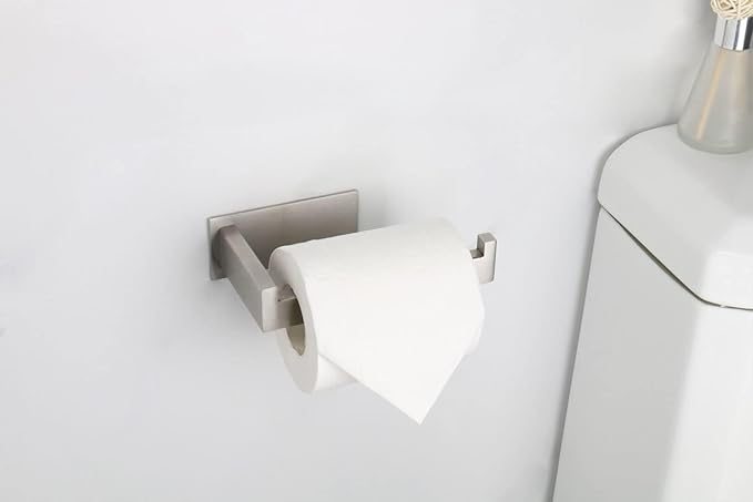 Toilet Paper Holder, Self Adhesive Tissue Holder Stainless Steel Rustproof Paper Roll Holder, No Drilling Easy to Install, Toilet Paper Rack Suitable for Office, Bathroom (2, Brushed Nickel)