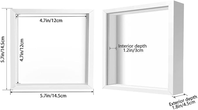 5x5 White Small Shadow Box Frame Display Case , Display Case Box for Memorabilia, Medal, Wedding Memories, Crafts, Tickets and Photos (6packs-White, 5x5)