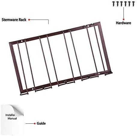 Wine Glass Rack Under Cabinet - Stemware Holder Metal Wine Glass Organizer Glasses Storage Hanger for Bar Kitchen Brown 4 Rows