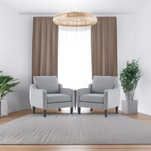 VINGLI Modern Accent Chairs Set of 2, Grey Living Room Chairs Comfy Armchair for Bedroom, Upholstered Sofa Chair Reading Chair for Small Spaces, Apartment, Waiting Room