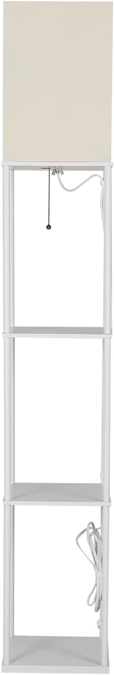 SUNMORY Shelf Floor Lamp with 3-Way Dimmable LED Bulb, Modern Square Standing Lamp with Shelves and White Shade, Corner Display Bookshelf Lamp for Living Room and Bedroom(White)