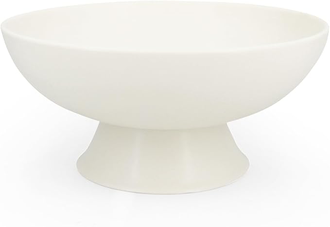 White Pedestal Decorative Bowl - 8" Minimalist Decorative Fruit Bowl for Kitchen Counter, Entryway,Multi-Purpose Centerpiece bowl for Bread, Snacks, Candy, Perfect for Housewarming &Wedding Gift