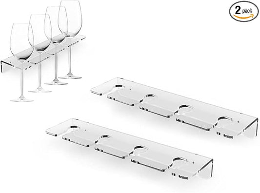 WANLIAN Wine Glass Holder - Wall Mounted Acrylic, Pack of 2 - Reception Party & Kitchen Tableware Storage Rack