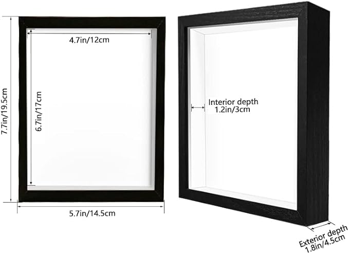 5x7 Small Shadow Box Frame Display Case, Display Case Box for Memorabilia, Medal, Wedding Memories, Crafts, Tickets and Photos (2Pcs-Black, 5x7)