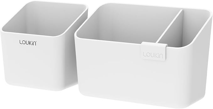 loukin Magnetic & Adhesive Dry Erase Marker Holder with Diver, 1 Small + 1 Mini, Magnetic Storage Organizer for Whiteboard or Refrigerators (White)