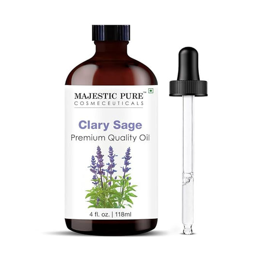 Majestic Pure Clary Sage Essential Oil with Glass Dropper - Huge 4 Fl Oz - 100% Pure and Natural Clary Sage Oil - Premium Grade Essential Oils for Diffuser, Aromatherapy, Soap and Candle Making