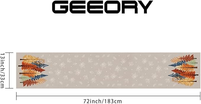 GEEORY Fall Watercolor Trees & Maple Leaves Table Runner 13x72 Inch, Rustic Farmhouse Autumn Thanksgiving Decor for Kitchen, Dining, Indoor/Outdoor Holiday Dinner Party Orange Grey GT159-72