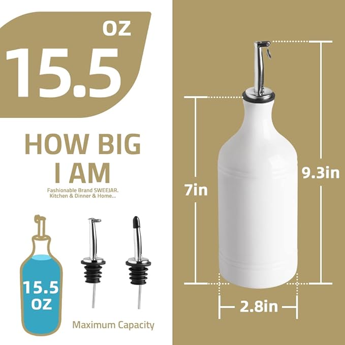 Sweejar Ceramic Olive Oil Dispenser Bottle, Opaque Oil Cruet Protects Oil to Reduce Oxidation, Suitable for Storage Oil, Vinegar, Coffee Syrups & Other Liquids, Pack of 1, 15.5 Fl Oz (Red)