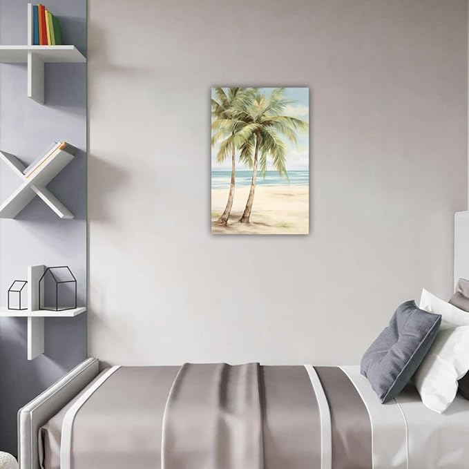 LURENCZH Tropical Beach Canvas Wall Art Seaside Palm Tree Picture Wall Decor Ocean Scenery Painting Prints for Bathroom Decor Framed(Beach-2,24.00" x 36.00")