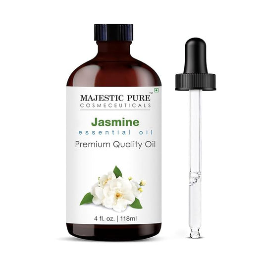 Majestic Pure Jasmine Essential Oil with Glass Dropper - Huge 4 Fl Oz - 100% Pure and Natural Jasmine Oil - Premium Grade Essential Oils for Diffuser, Aromatherapy, Soap and Candle Making