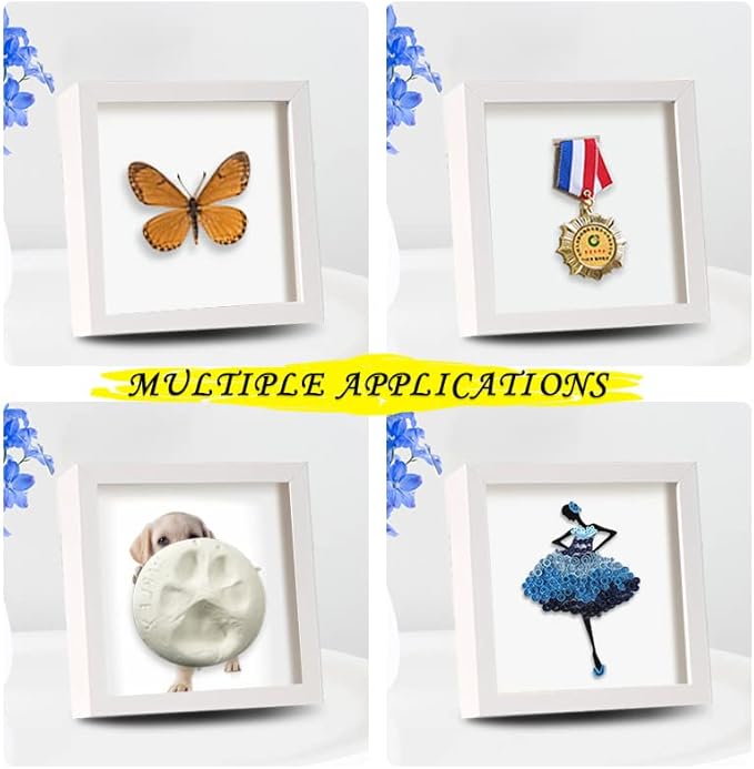 5x5 Small Shadow Box Frame Display Case, Display Case Box for Memorabilia, Medal, Wedding Memories, Crafts, Tickets and Photos (White, 5x5)