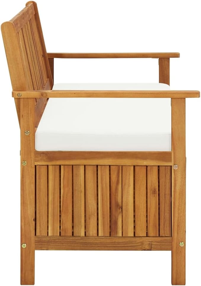 vidaXL Solid Acacia Wood Outdoor Storage Bench with Backrest, Armrests, and Cushion - 47.2"x24.8"x33.1" Rustic Patio Furniture with Large Storage Compartment