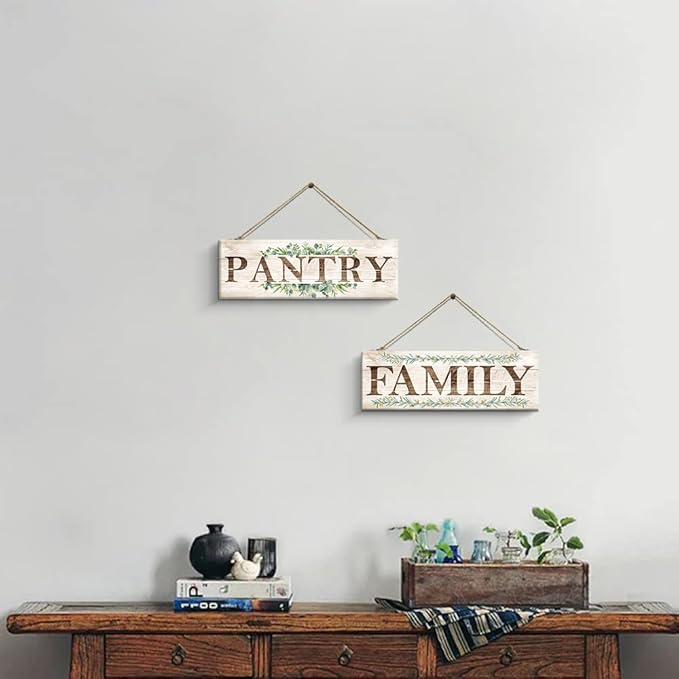 Pantry Sign Wall Decor, Pantry Wall Art with Plant Print, Rustic Farmhouse Wall Hanging Plaque Home Kitchen Decorative Pantry, 4.7 x 13.7 inches