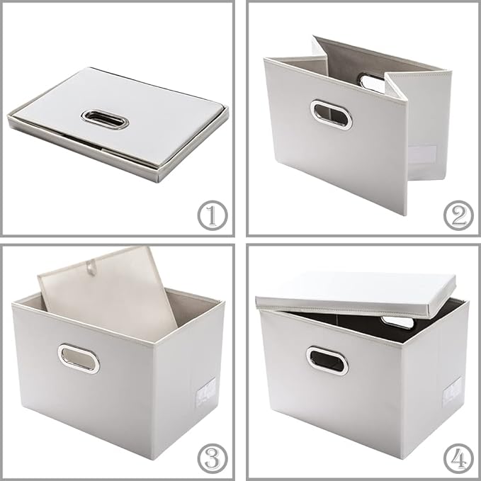 PRANDOM Large Stackable Storage Bins with Lids [5-Pack] Leather Fabric Foldable Storage Boxes Organizer Containers Baskets Cube with Cover for Bedroom Closet Office Nursery White (17.7x11.8x11.8)