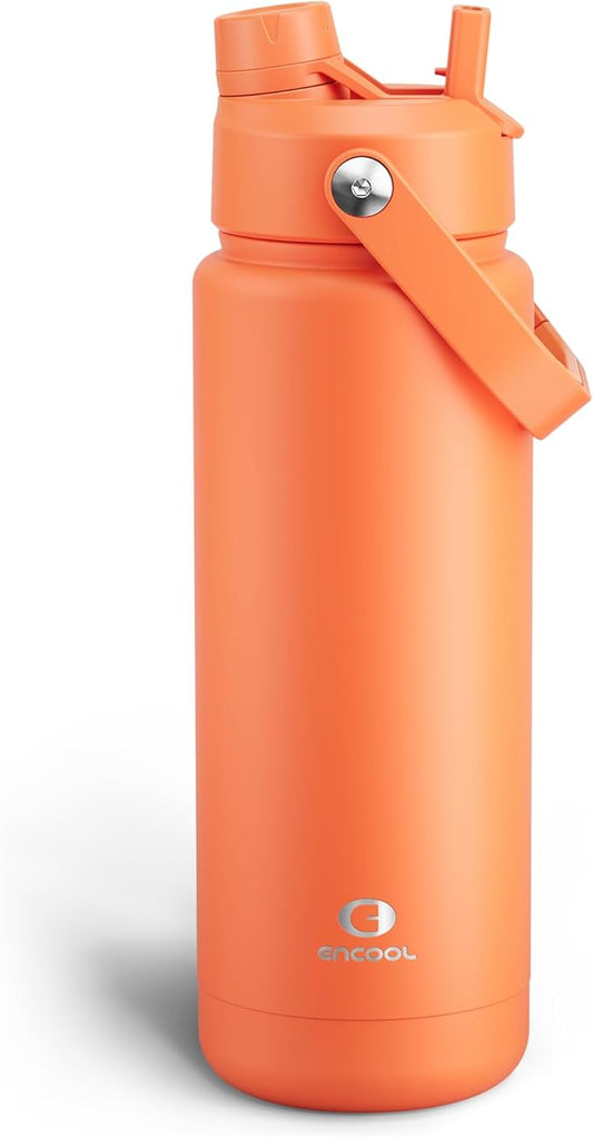 Insulated Water Bottle with Straw Stainless Steel Water Bottle, Leak-Proof, BPA-Free, Double Wall Vacuum Keeps Cold for 24 Hours for Sports, Travel, School (32 oz, Moderate Orange)