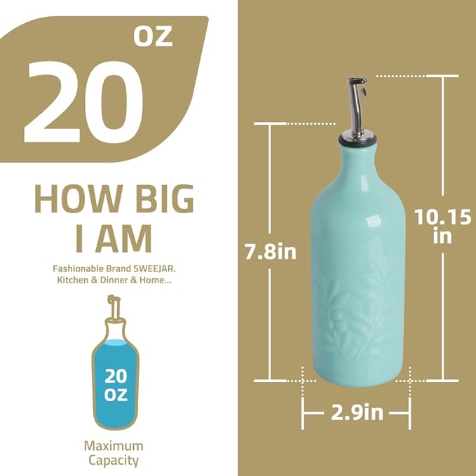 Sweejar Ceramic Olive Oil Dispenser Bottle, 20 Oz Relief Opaque Oil Cruet Protects To Reduce Oxidation, Suitable for Storage, Vinegar, Soy Sauce,Liquids,Set of 2 (Gradient Blue Gradient Green)