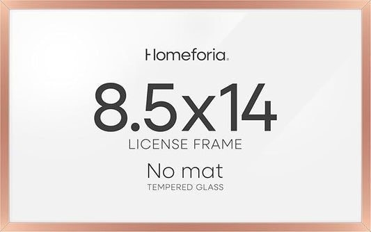Homeforia 8.5x14 Marriage License Frame, High End Metal 8.5 x 14 Rose Gold Marriage Certificate Frames, 14x8.5 Picture Frame for Wall & Tabletop, 8.5x14 Photo Frame, Tempered Glass, Wall Kit, Set of 1