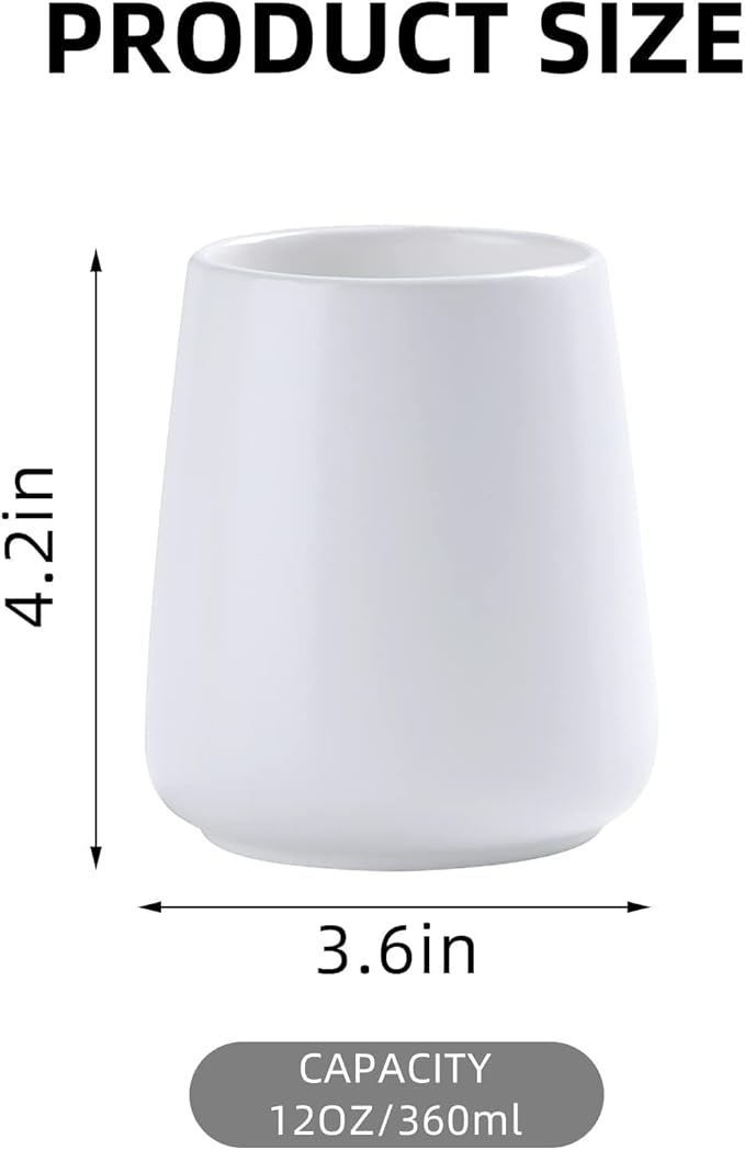 White Toothbrush Holder for Bathroom - Ceramic Tooth Brushing Holders, Toothbrush Cup & Toothpaste Organizer for Bathroom Countertop, Makeup Brush Holder, Pen Holder for Home Desktop Storage