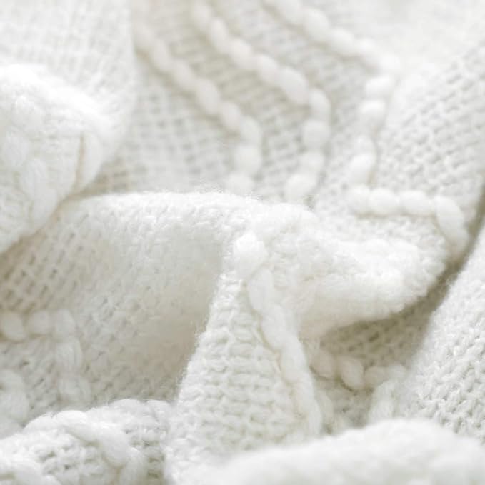 BOURINA Off White Throw Blanket 60x80 Inches Throw Textured Solid Soft Sofa Throw Couch Knitted Decorative Blanket