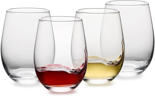 Stemless Wine Glasses Set of 4, 18 Ounces Red & White Wine Glasses for Party, Lead-free, Ideal Wine Accessories Gift (Clear)