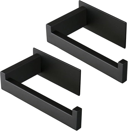 Toilet Paper Holder, Self Adhesive Tissue Holder Stainless Steel Rustproof Paper Roll Holder, No Drilling Easy to Install, Toilet Paper Rack Suitable for Office, Bathroom (2, Matte Black)