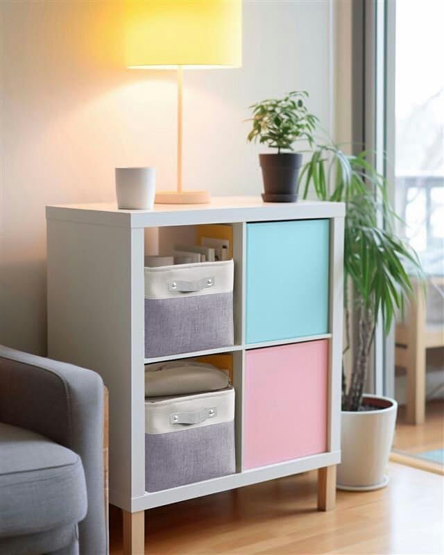 DECOMOMO Storage Bins Fabric Storage Baskets for Shelves, Linen Closet Organization Toys Nursery (Purple and White, Large - 3 Pack)