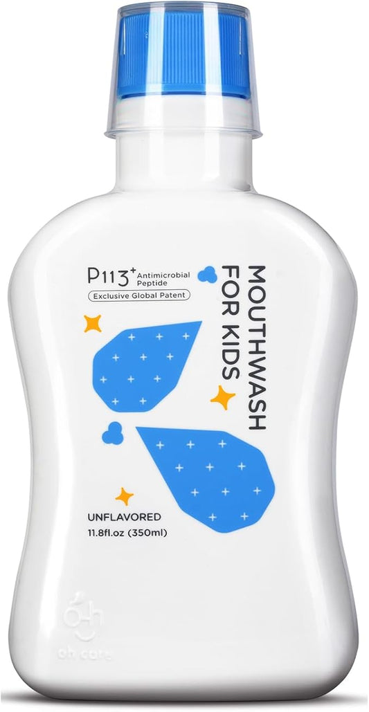 Mouthwash for Kids P113+ Peptide Anti Cavity Mouth Rinse Alcohol Free for Teeth and Gums Safe Oral Hygiene for Newborn to Toddler 11.08 fl oz (11.08 Fl oz, Original(Unflavored))