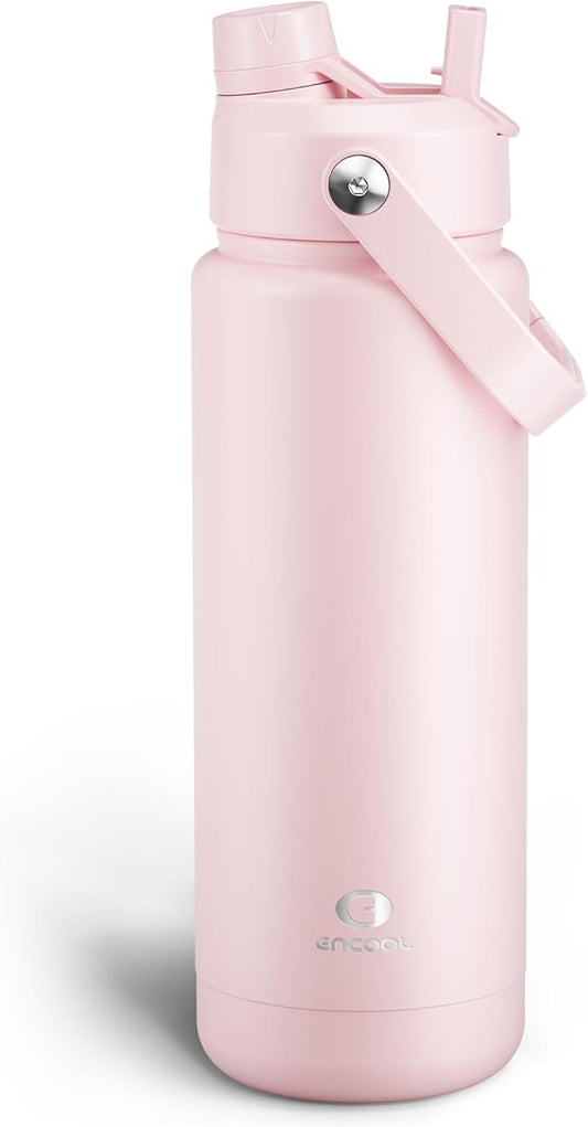Insulated Water Bottle with Straw Stainless Steel Water Bottle, Leak-Proof, BPA-Free, Double Wall Vacuum Keeps Cold for 24 Hours for Sports, Travel, School (32 oz, Cotton Candy)