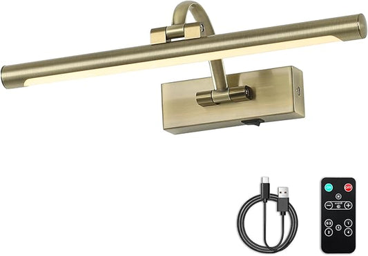 Wireless Picture Lights Rechargeable Gallery Lighting Battery Picture Frame Light with Remote and Timer, Adjustable Art Light for Paintings, Portraits, Antique Bronze Finish 16'' Inch 3W 2700K