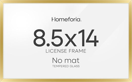 Homeforia 8.5x14 Marriage License Frame Gold, High End Metal 8.5 x 14 Marriage Certificate Frames, 8.5by14 Picture Frame for Wall & Tabletop, 8.5 by 14 Photo Frames, Tempered Glass, Wall Kit, Set of 1