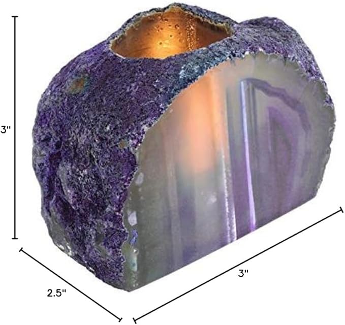 AMOYSTONE Purple Agate Rock Stone Candle Stand Cut Base 1.5-2.5 Lbs for Home Décor