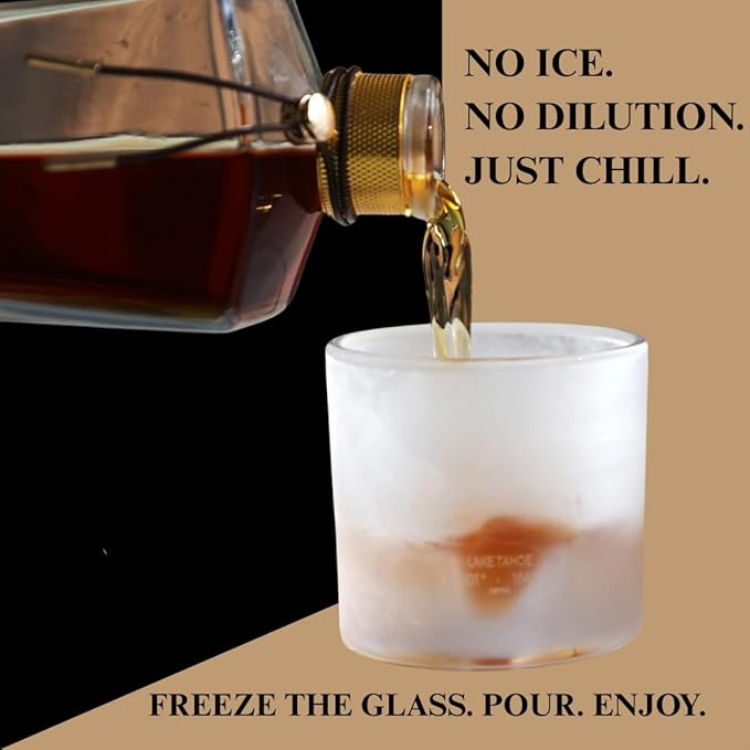 Lake Tahoe Heavy Crystal Whiskey Glasses Gift Set of 2, Thick Freezable Bourbon Glass 1lb Each, Premium Whiskey Gifts for Men, Frozen Crystal Chills Cocktails, 10 oz