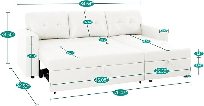 Naomi Home Transform Any Space: Sleeper Sectional Sofa with Convertible Sofa Bed & Inviting Chaise. Find Tranquil Comfort with Stress-Relieving Design & Durable Cushions - White/Air Leather