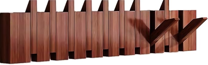 Wall Mounted Piano Key Hanger | Flip Style Hook | Entrance Wall Art Hook, Made of Oak Wood (3 Times Painted, 4 Times Polished) (Walnut, 10Hooks)