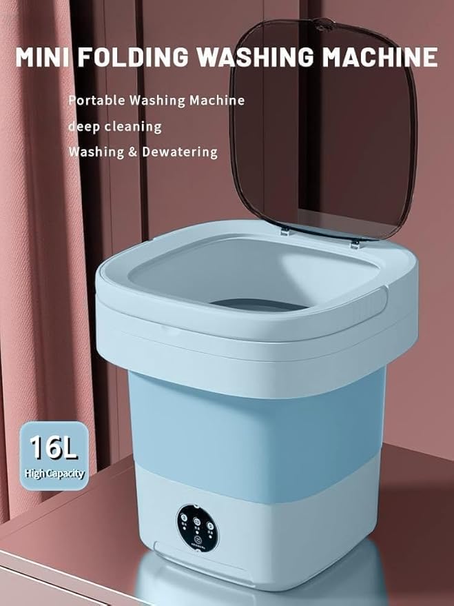Portable Washing Machine, Mini Washer,16L Upgraded Large Capacity Foldable Washer.Deep Cleaning of Underwear, Baby Clothes and Other Small Clothes.Suitable for Apartments, Dormitories, Hotels.(Blue)
