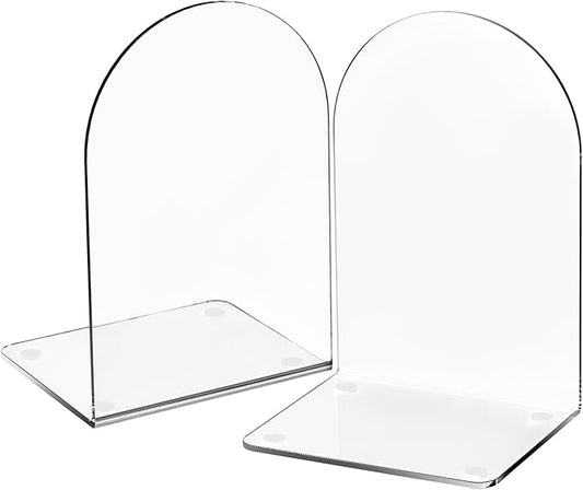 Lulonpon 2 Pieces Book Ends, Bookend, Books Ends for Shelves, Books Ends for Heavy Books, Clear Bookends, Acrylic Bookends for School, Library,Desktop Organizer and Book Shelves