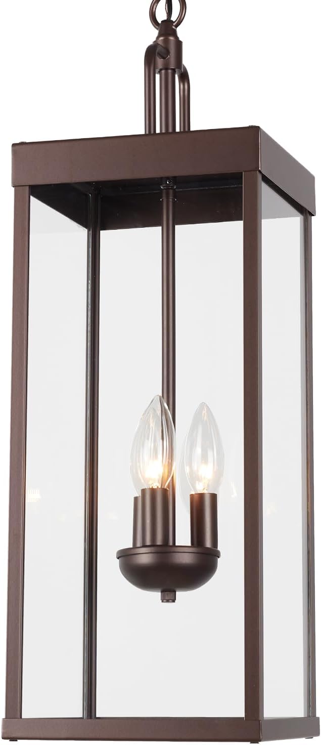 Large Outdoor Pendant Lantern Light Fixture for Front Porch, 24 Inch 3-Light Bronze Exterior Hanging Chandelier with Clear Glass, Outdoor Indoor Pendant Lamp for Patio, Gazebo, RZ008L-H ORB