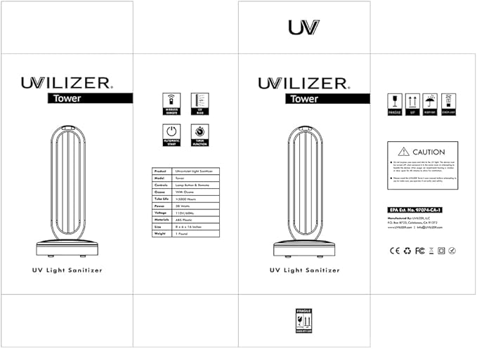 Tower - UV Light Sanitizer & Ultraviolet Lamp with Remote Control (UV-C Cleaner for Home, Room, Office | 38W UVC Disinfection Bulb | Kill Germs, Bacteria, Virus, Dust | USA)