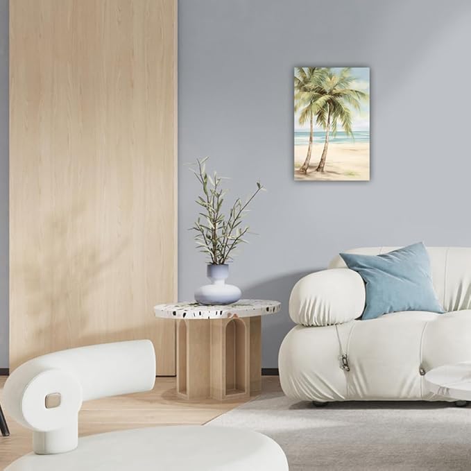 LURENCZH Tropical Beach Canvas Wall Art Seaside Palm Tree Picture Wall Decor Ocean Scenery Painting Prints for Bathroom Decor Framed(Beach-2,20.00" x 30.00")