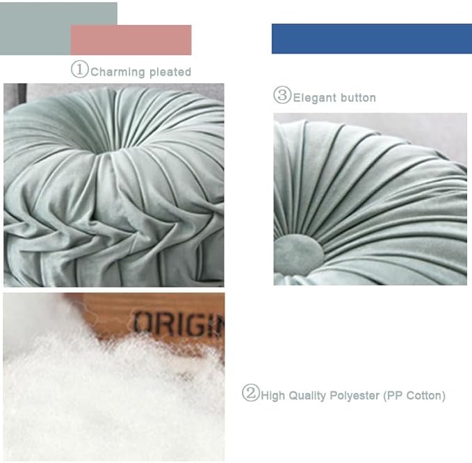 1 Pcs Round Throw Pillow Velvet Home Decoration Pleated 3D Pumpkin Pillow Cushion for Couch Chair Bed Car 14.17" (Green)